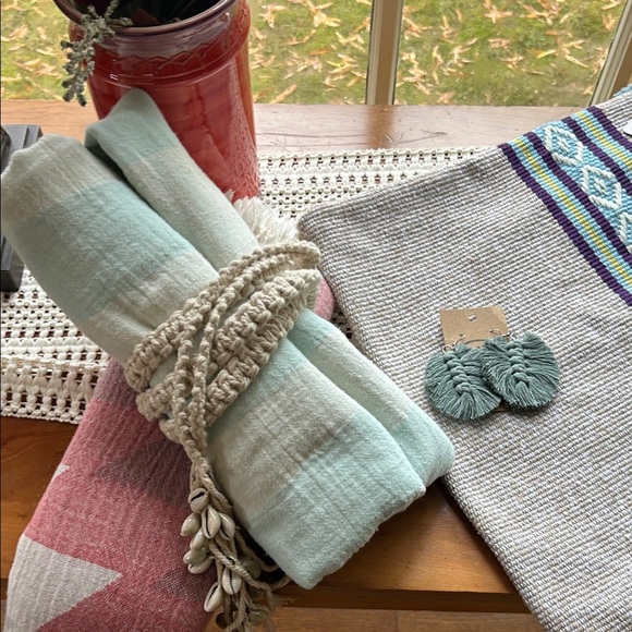 Teal Green Bohemian Texture Textile Earrings FLiPSiDE Threads - Picture 2 of 5